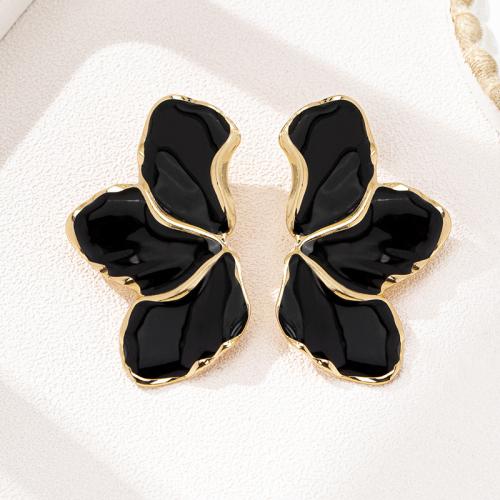 Tibetan Style Stud Earring, petals, plated, for woman & enamel, black, Sold By Pair