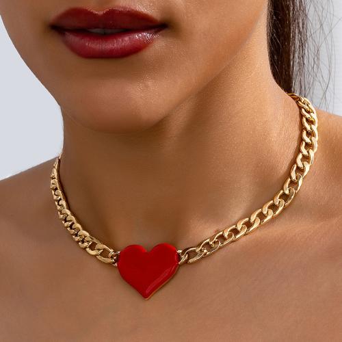 Collier de bijoux en alliage de zinc, coeur, Placage, pour femme & émail, Or, Vendu par PC