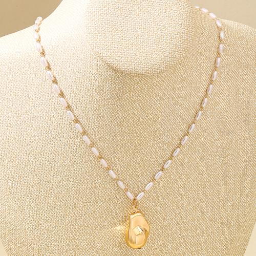 Tibetan Style Jewelry Necklace, with Plastic Pearl, plated, for woman, golden, Sold By PC