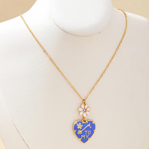 Tibetan Style Jewelry Necklace, Heart, plated, micro pave cubic zirconia & for woman & enamel, golden, Sold By PC