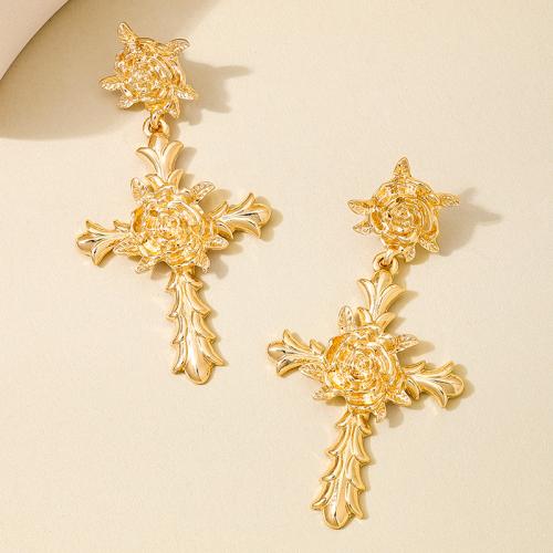 Tibetan Style Stud Earring, Cross, plated, for woman, gold, Sold By Pair