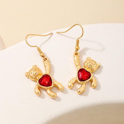 Tibetan Style Drop Earrings, Bear, plated, micro pave cubic zirconia & for woman, gold, Sold By Pair