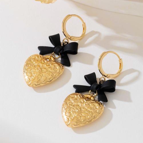 Tibetan Style Drop Earrings, with Plastic, Heart, plated, for woman, gold, Sold By Pair