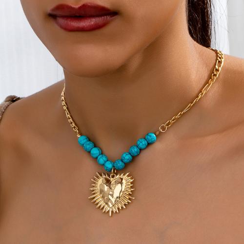 Collar de Aleación de Zinc, con Turquesa sintético, Corazón, chapado, para mujer, dorado, Vendido por UD