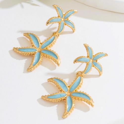 Tibetan Style Stud Earring, Starfish, plated, for woman & enamel, gold, Sold By Pair