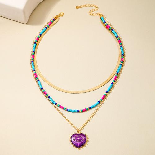 Tibetan Style Jewelry Necklace, with Glass, Heart, plated, for woman & enamel, gold, Sold By PC