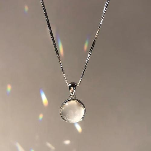 Tibetan Style Jewelry Necklace, with 304 Stainless Steel Chain & White Chalcedony, plated, fashion jewelry & for woman, silver color, Length:Approx 41-50 cm, Sold By PC