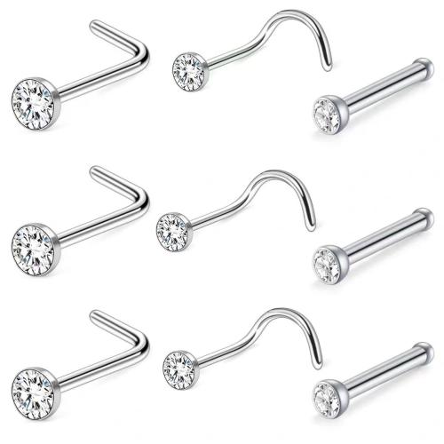 Stainless Steel Nose Piercing Jewelry, 304 Stainless Steel, different size for choice & different styles for choice & for woman & with rhinestone, more colors for choice, Sold By PC