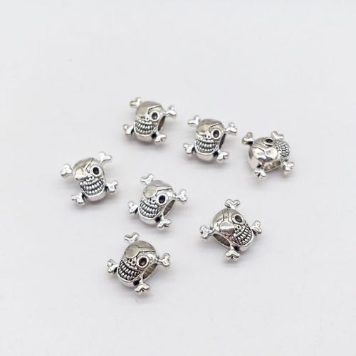 Tibetan Style Jewelry Beads, Skull, antique silver color plated, DIY, 13x14.50mm, 100PCs/Bag, Sold By Bag