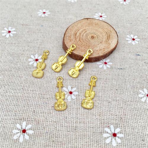 Musical Instrument Shaped Tibetan Style Pendants, Violin, gold color plated, DIY, 24x7mm, 100PCs/Bag, Sold By Bag