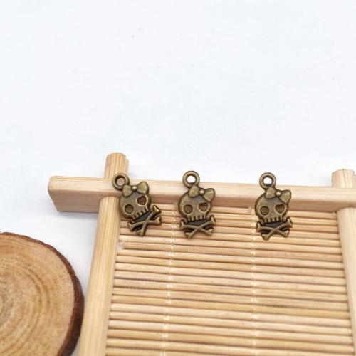 Tibetan Style Skull Pendants, antique gold color plated, DIY, 16x9mm, 100PCs/Bag, Sold By Bag