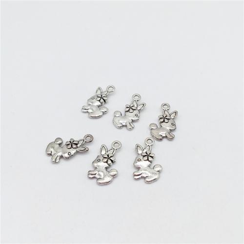 Tibetan Style Animal Pendants, Rabbit, antique silver color plated, DIY, 11x19mm, 100PCs/Bag, Sold By Bag