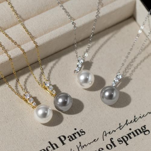 925 Sterling Silver Necklace, with Glass Pearl, with 2inch extender chain, cross chain & for woman & with rhinestone, more colors for choice, Length:Approx 15.7 Inch, Sold By PC