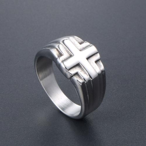 Titanium Steel Finger Ring, Cross, polished, vintage & different size for choice & for man, original color, US Ring Size:7-12, Sold By PC