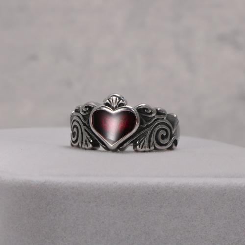 Titanium Steel Finger Ring, Heart, polished, vintage & different size for choice & for woman & epoxy gel, original color, US Ring Size:6-10, Sold By PC