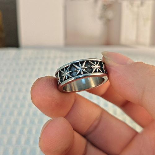 Titanium Steel Finger Ring, Eight Point Star, polished, vintage & different size for choice & for man & blacken, original color, US Ring Size:6-11, Sold By PC