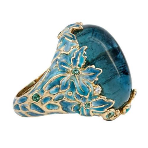 Tibetan Style Finger Ring, with Resin, fashion jewelry & different size for choice & for woman & with rhinestone, blue, Sold By PC