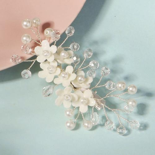 Alligator Hair Clip, Iron, with brass wire & Plastic Pearl & Acrylic, for bridal, silver color, 95x45mm, Sold By PC