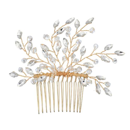 Decorative Hair Combs, Iron, with brass wire & Crystal, for bridal & with rhinestone, more colors for choice, 90x90mm, Sold By PC