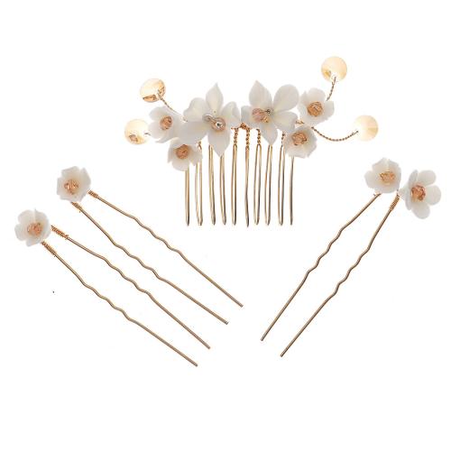 Accessoires pour cheveux mixtes, fer, avec argile de polymère, 4 pièces & pour mariée & avec strass, doré, Vendu par fixé