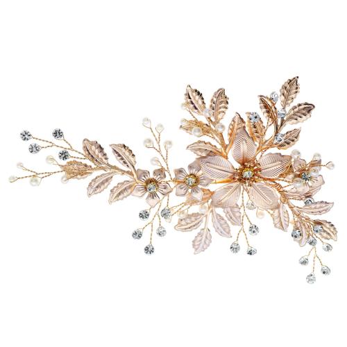 Alligator Hair Clip, Iron, with brass wire & Plastic Pearl, for bridal & with rhinestone, golden, 160x115mm, Sold By PC