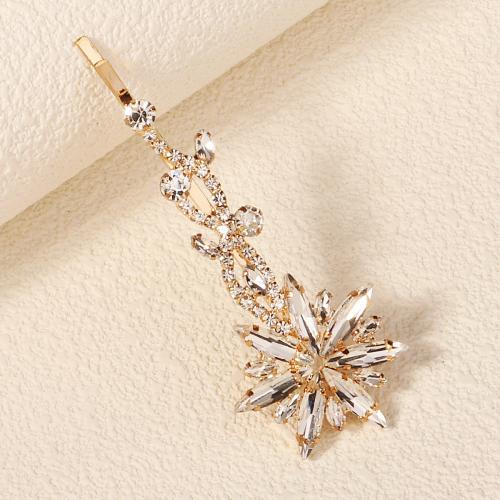 Hair Slide, Iron, with Rhinestone, for bridal, golden, 80x32mm, Sold By PC