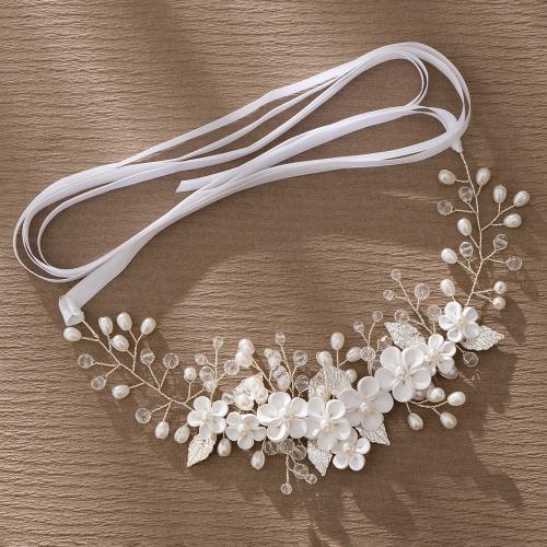 Headband, Plastic Pearl, with brass wire & Polymer Clay & Acrylic, for bridal, silver color, 255x65mm, Sold By PC