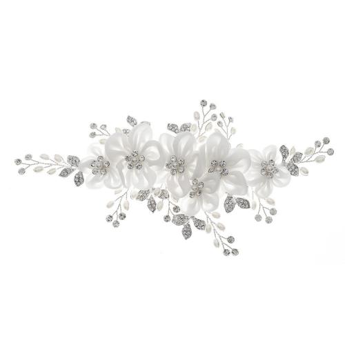 Clips de pico, aleación de zinc, con alambre de latón & paño & Perlas plásticas, para novia & con diamantes de imitación, plateado, 210x105mm, Vendido por UD