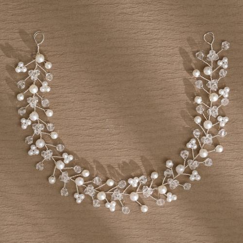 Headband, Plastic Pearl, with brass wire & Crystal, for bridal & different styles for choice, silver color, Sold By PC