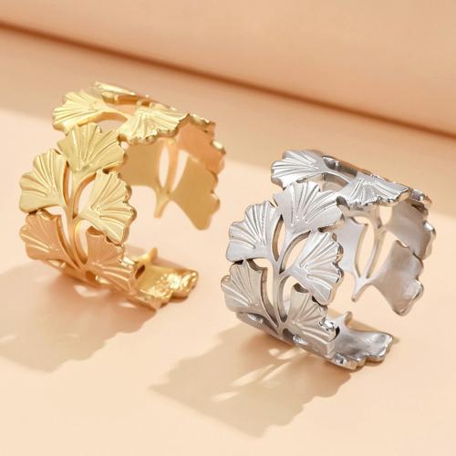 Stainless Steel Finger Ring, 304 Stainless Steel, Ginkgo Leaf, fashion jewelry & for woman, more colors for choice, US Ring Size:7, Sold By PC