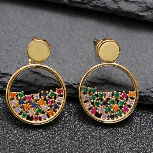 Boucles d'oreilles en laiton zircon cubique pavent, bijoux de mode & pavé de micro zircon & pour femme, doré, 26x20mm, Vendu par paire