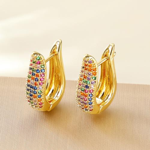 Cubic Zirconia Micro Pave Brass Earring, fashion jewelry & micro pave cubic zirconia & for woman, golden, 20x14mm, Sold By Pair