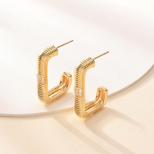 Boucles d'oreilles en laiton zircon cubique pavent, bijoux de mode & pavé de micro zircon & pour femme, doré, 30x20mm, Vendu par paire