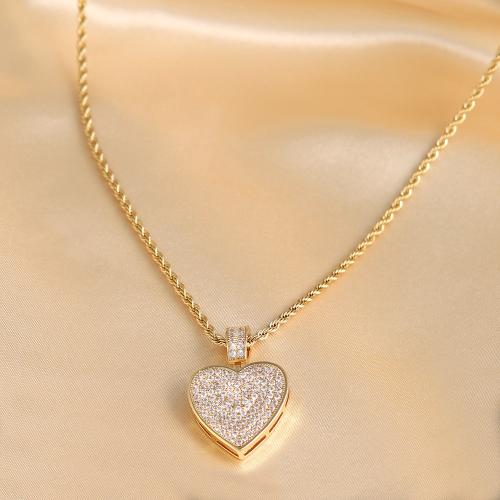 Cubic Zircon Micro Pave Brass Necklace, Heart, Unisex & different size for choice & micro pave cubic zirconia, golden, Sold By Strand