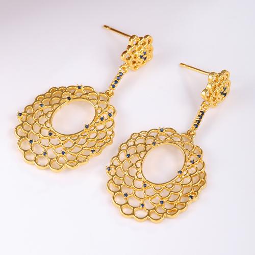 Boucles d'oreilles en laiton zircon cubique pavent, bijoux de mode & pavé de micro zircon & pour femme, doré, 43x22mm, Vendu par paire