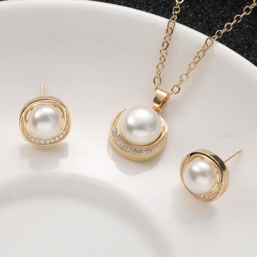 Cubic Zirconia Micro Pave Brass Jewelry Sets, with Plastic Pearl, with 5cm extender chain, different styles for choice & micro pave cubic zirconia & for woman, Length:Approx 40 cm, Sold By PC