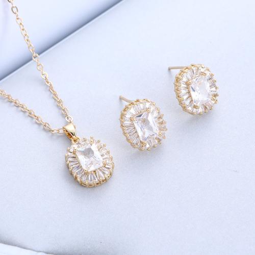 Cubic Zirconia Micro Pave Brass Jewelry Sets, with 5cm extender chain, different styles for choice & micro pave cubic zirconia & for woman, golden, Length:Approx 40 cm, Sold By PC