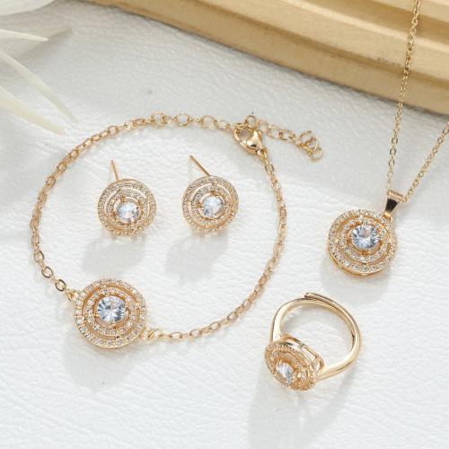 Cubic Zirconia Micro Pave Brass Jewelry Sets, different styles for choice & micro pave cubic zirconia & for woman, golden, Sold By PC