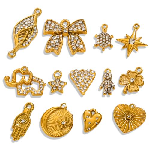 Stainless Steel Pendants, 304 Stainless Steel, DIY & different size for choice & with rhinestone, golden, 5PCs/Bag, Sold By Bag