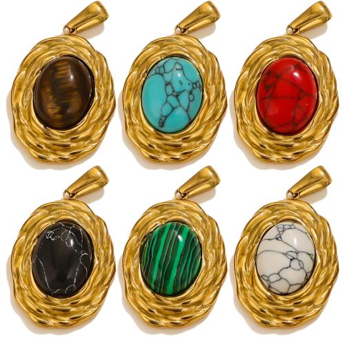 Stainless Steel Pendants, 304 Stainless Steel, with Natural Stone, DIY & different materials for choice, golden, 32x21.50mm, 3PCs/Bag, Sold By Bag