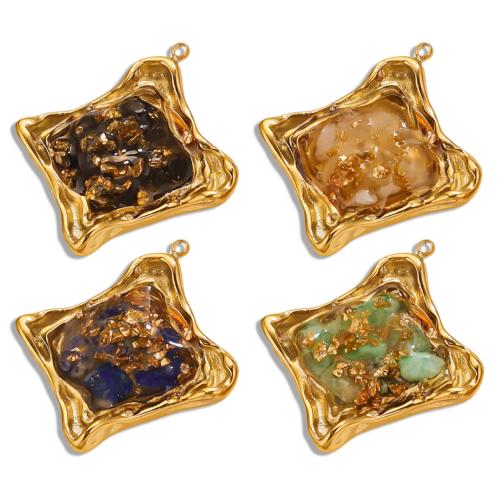 Stainless Steel Pendants, 304 Stainless Steel, with Natural Gravel, epoxy gel, DIY & different materials for choice, golden, 22x23mm, 3PCs/Bag, Sold By Bag