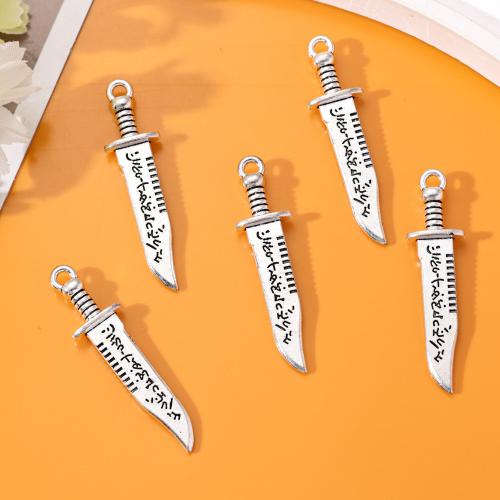 Tibetan Style Pendants, Dagger, antique silver color plated, DIY, nickel, lead & cadmium free, 45x11mm, Approx 100PCs/Bag, Sold By Bag