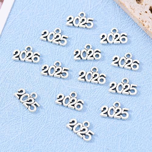 Tibetan Style Alphabet and number Pendants, antique silver color plated, DIY, more colors for choice, nickel, lead & cadmium free, 14x9mm, Approx 100PCs/Bag, Sold By Bag