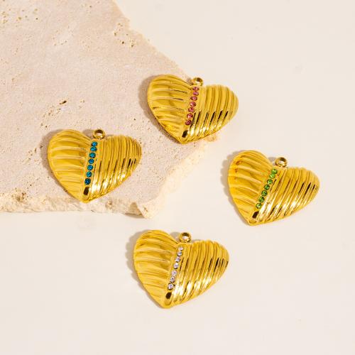 Stainless Steel Pendants, 304 Stainless Steel, Heart, gold color plated, DIY & with rhinestone, more colors for choice, 10PCs/Bag, Sold By Bag