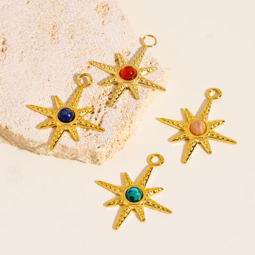 Stainless Steel Pendants, 304 Stainless Steel, with Natural Stone, Eight Point Star, gold color plated, DIY & different materials for choice, more colors for choice, 10PCs/Bag, Sold By Bag