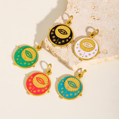 Stainless Steel Pendants, 304 Stainless Steel, Round, gold color plated, DIY & evil eye pattern & enamel, more colors for choice, 10/Bag, Sold By Bag