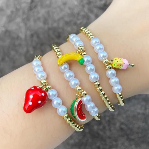 Brass Bracelet & Bangle, with Plastic Pearl, gold color plated, fashion jewelry & different designs for choice & enamel, gold, nickel, lead & cadmium free, Length:16 cm, Sold By PC