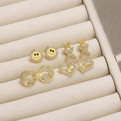 Cubic Zirconia Micro Pave Brass Earring, gold color plated, fashion jewelry & different designs for choice & micro pave cubic zirconia, golden, nickel, lead & cadmium free, Sold By Pair