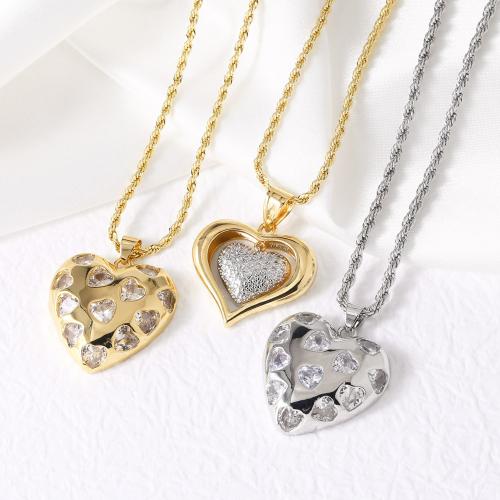 Cubic Zircon Micro Pave Brass Necklace, with 5cm extender chain, Heart, plated, fashion jewelry & different designs for choice & micro pave cubic zirconia, more colors for choice, nickel, lead & cadmium free, Length:45 cm, Sold By PC