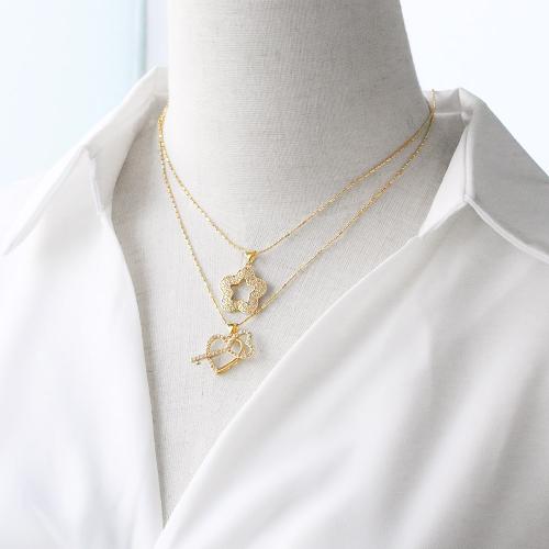 Cubic Zircon Micro Pave Brass Necklace, with 5cm extender chain, gold color plated, fashion jewelry & different designs for choice & micro pave cubic zirconia, golden, nickel, lead & cadmium free, Length:41 cm, Sold By PC